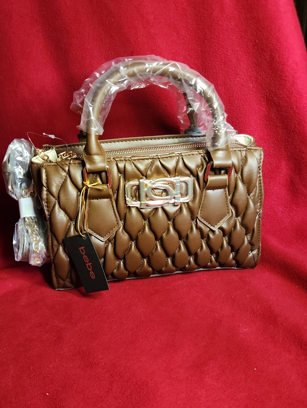 bebe Quilted Metallic Bronze Top-Handle Satchel